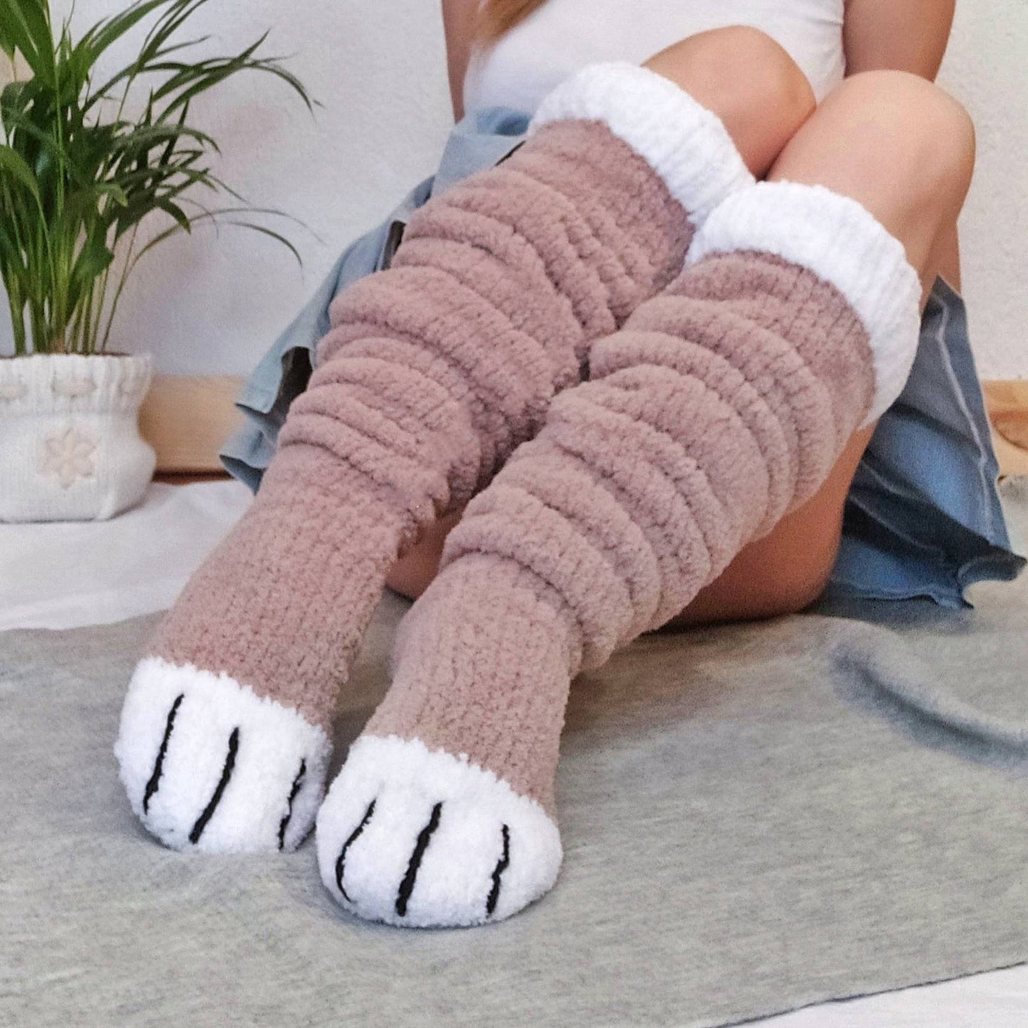 New Fashion Women Knee-High Socks Patchwork Animal Paws