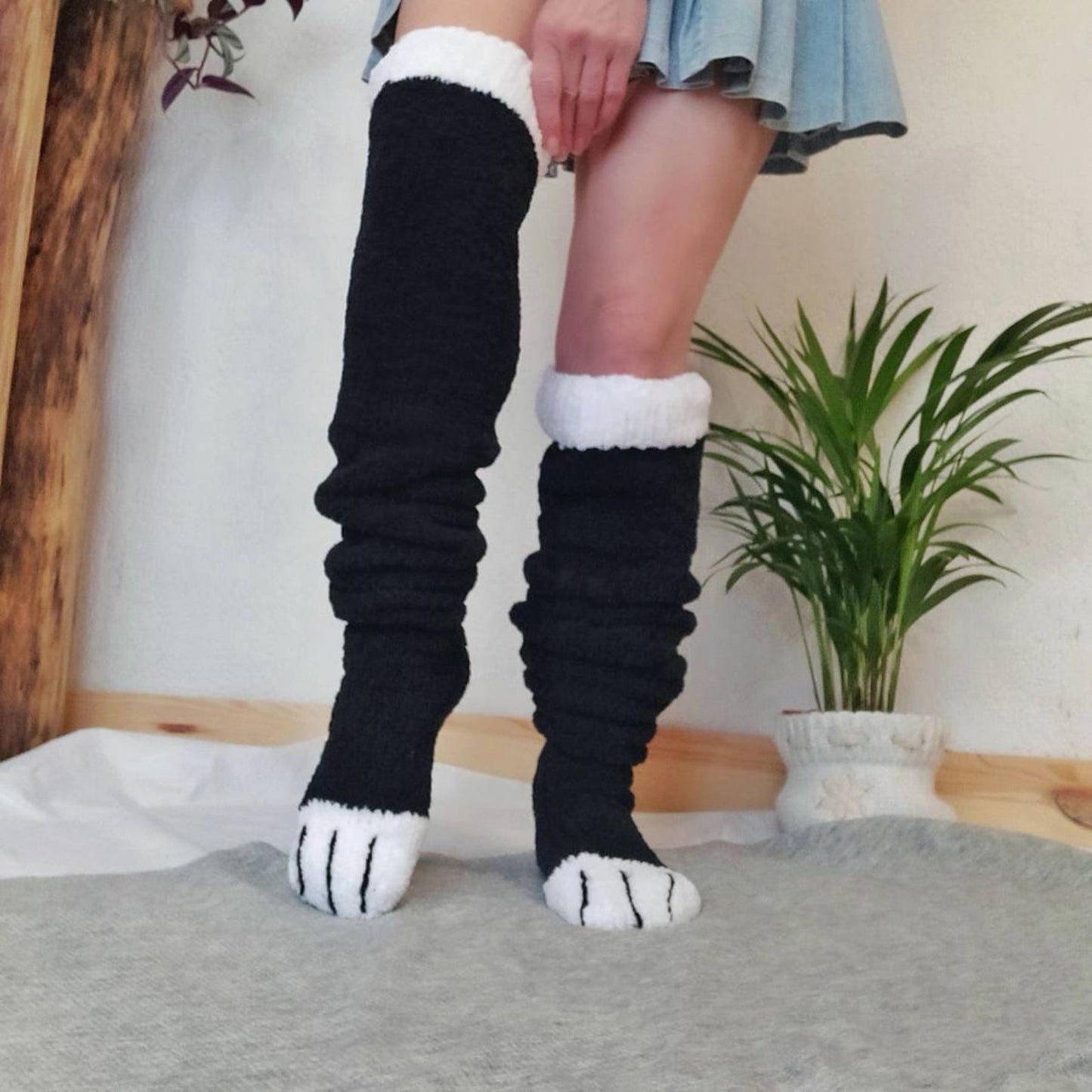 New Fashion Women Knee-High Socks Patchwork Animal Paws