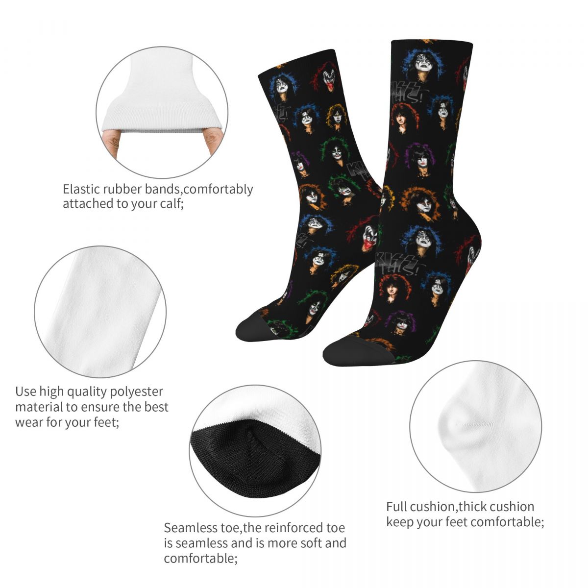 Music Rock Band Kiss Members Faces Socks