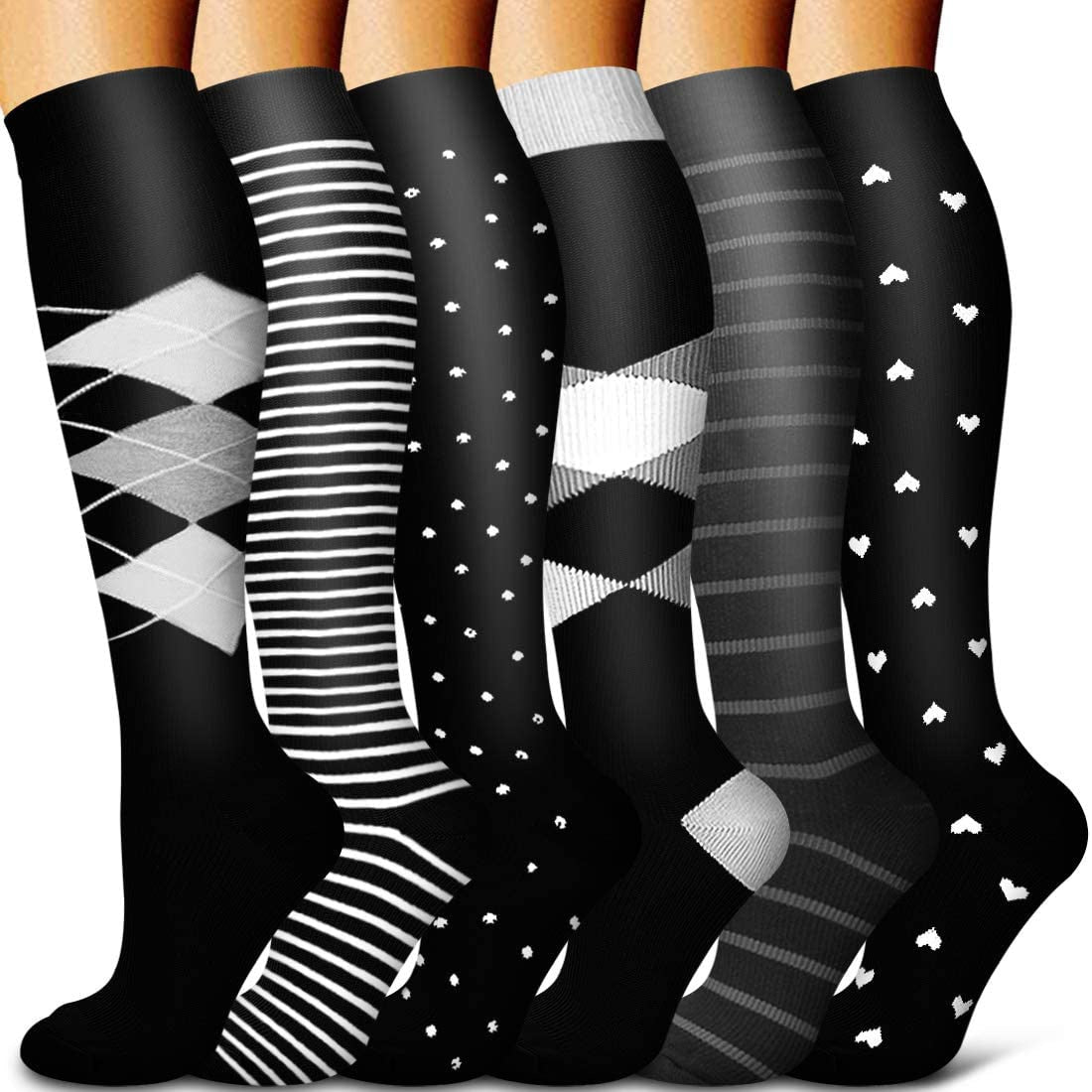 5/6 Pairs Men and Women Compression Socks Circulation Recovery Varicose Veins Nursing Travel Running Hiking Sports Socks