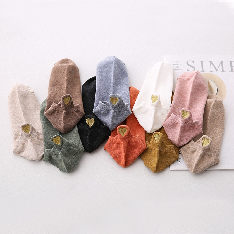 Women's Embroidered Heart Socks, Bundle of Four Pairs