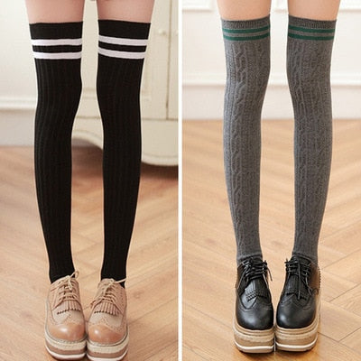 Autumn and winter thickening Japanese knee-high socks mid-thigh cotton lace long socks female socks