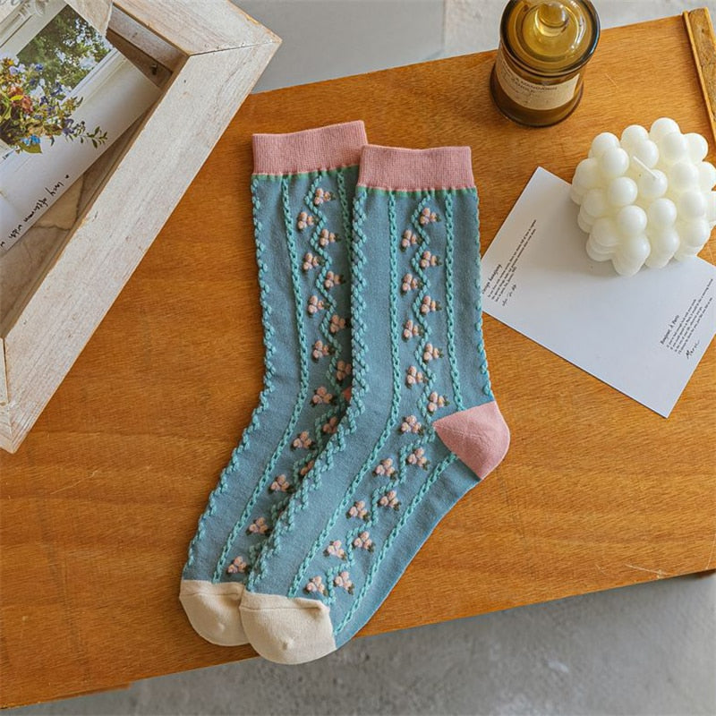 Ruffled Knit Floral Bobby Socks